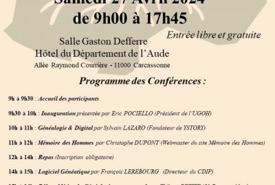 programme du 2e Colloque rgional de gnalogie d'Occitanie  Carcassonne