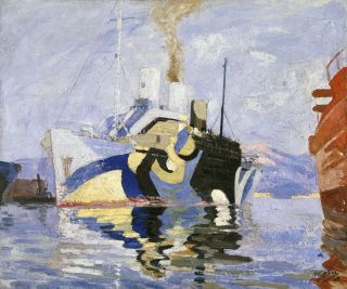 Bateau camoufl en rade de Toulon Pierre Gatier (1878-1944), aprs 1919. Huile sur toile  Muse national de la Marine / A. Fux