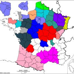 Carte des dpartements couverts par les 24 revues  primtre gographique (IGN 2016)