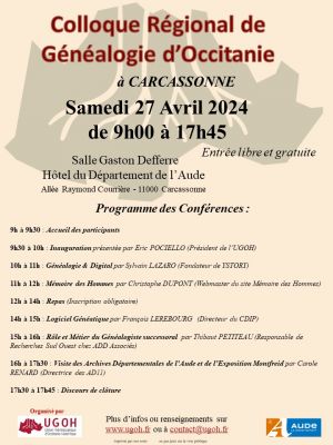 programme du 2e Colloque rgional de gnalogie d'Occitanie  Carcassonne